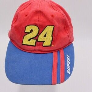 Dupont Vintage 24 NASCAR Red Blue Adjustable Hat Cap Racing 1990s